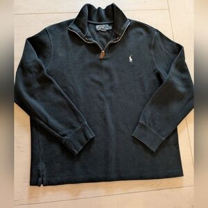 Polo By Ralph Lauren 1/4 Zip Cotton Pullover Black With White Pony Men's Large